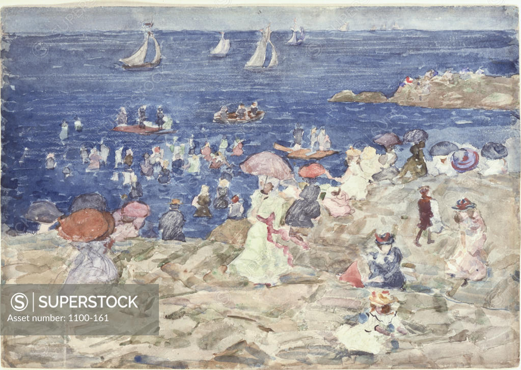 Stock Photo: 1100-161 New England Beach Scene  ca. 1896-1897 Maurice Brazil Prendergast (1859-1924 American) Watercolor and pencil Christie's Images,  New York, USA