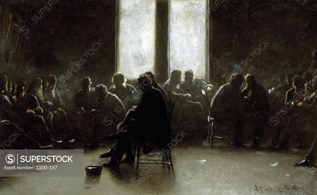 Stock Photo: 1100-167 Nantucket School Of Philosophy, The (Study For) 1876 5/11/1876 Johnson, Eastman(1824-1906 American) Oil On Burlap Christie's Images, New York, USA 