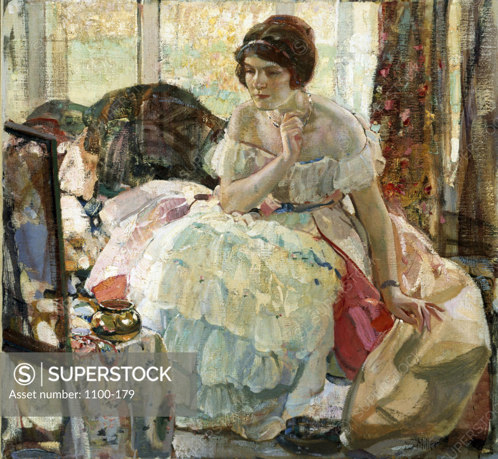 Stock Photo: 1100-179 The Necklace Richard Emile Miller (1875-1943 American) Oil On Canvas Christie's Images, New York, USA