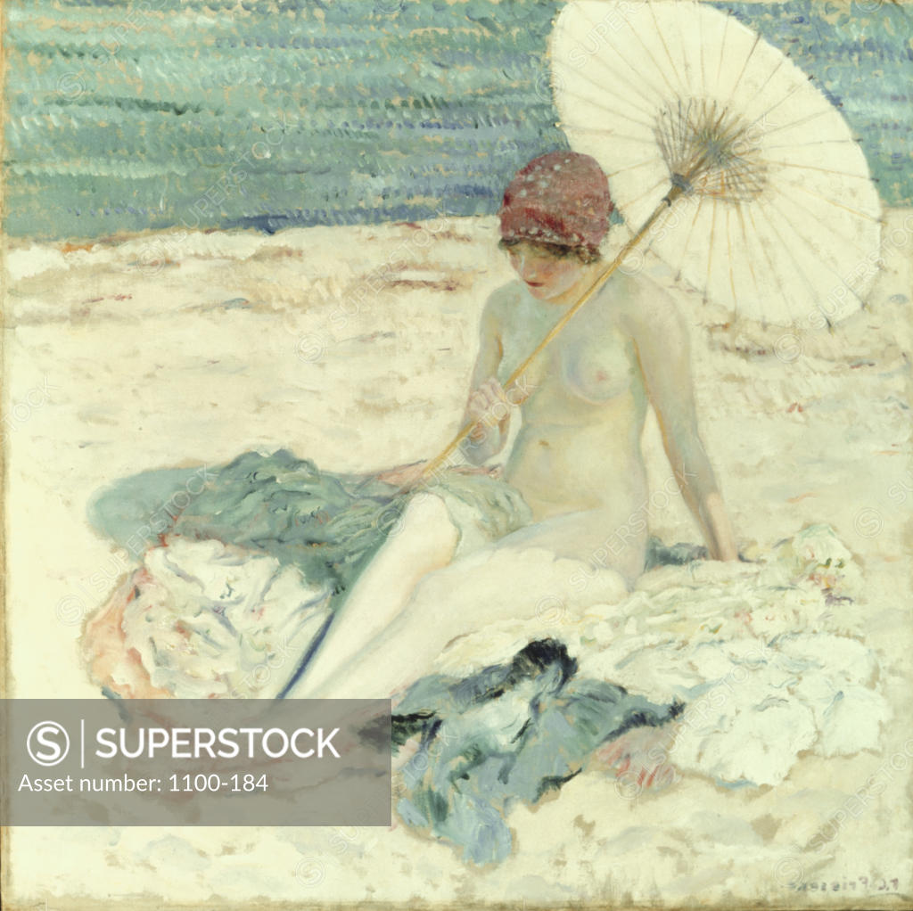 Stock Photo: 1100-184 On the Beach 1913 Frederick Carl Frieseke (1874-1939 American) Oil on canvas Christie's Images,  New York, USA