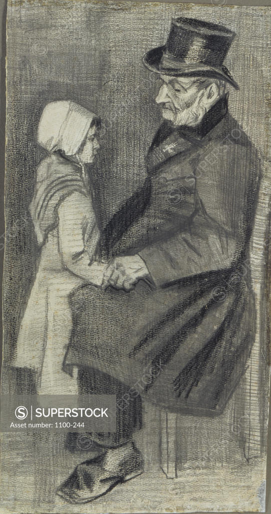 Stock Photo: 1100-244 Orphan Man, Sitting with Little Girl   1882 Vincent van Gogh (1853-1890 Dutch)  Chalk & pencil Christie's Images,  New York, USA