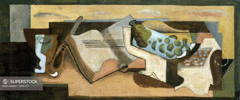 Stock Photo: 1100-277 Still Life Nature Morte 1925 Louis Casimir Marcoussis (1883-1941 French) Oil On Board Christie's Images, New York, USA