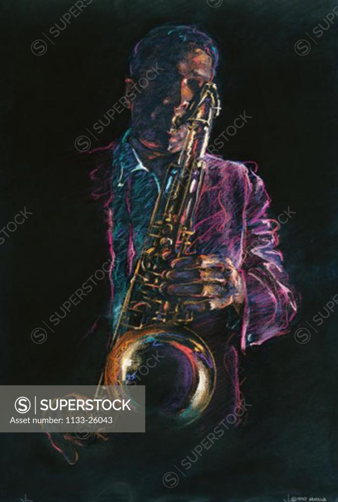 Stock Photo: 1133-26043 Jazz Musician  1999 Patti Mollica (20th C. American) Acrylic Collection of the Artist