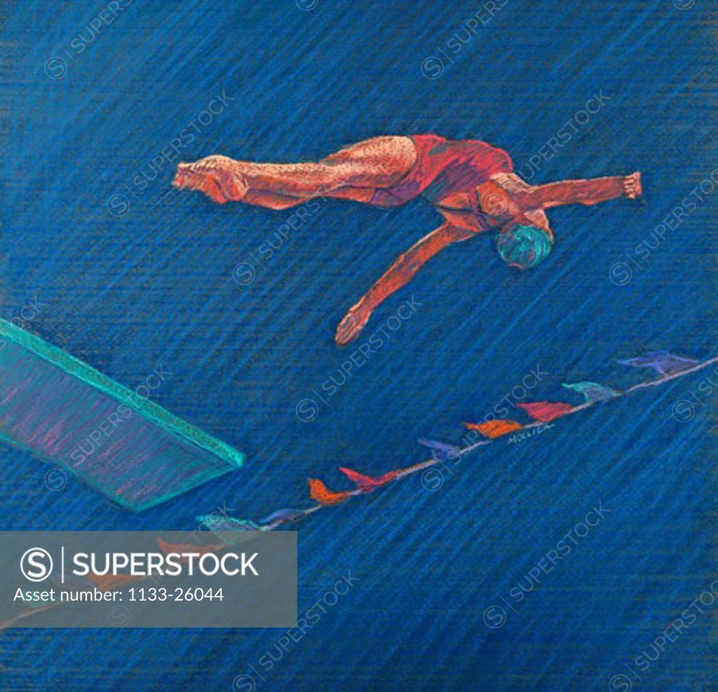 Stock Photo: 1133-26044 Highboard Diver  1985 Patti Mollica (20th C. American) Pastel Collection of the Artist