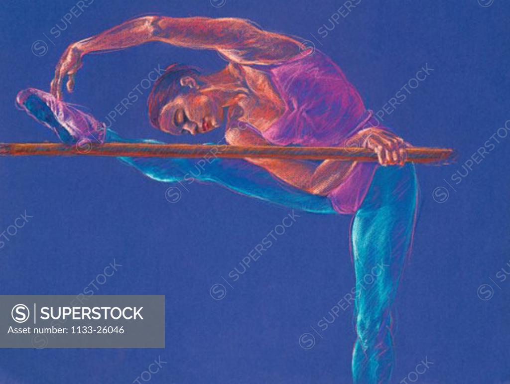 Stock Photo: 1133-26046 Ballet Dancer Stretching  1985 Patti Mollica (20th C. American) Pastel Collection of the Artist