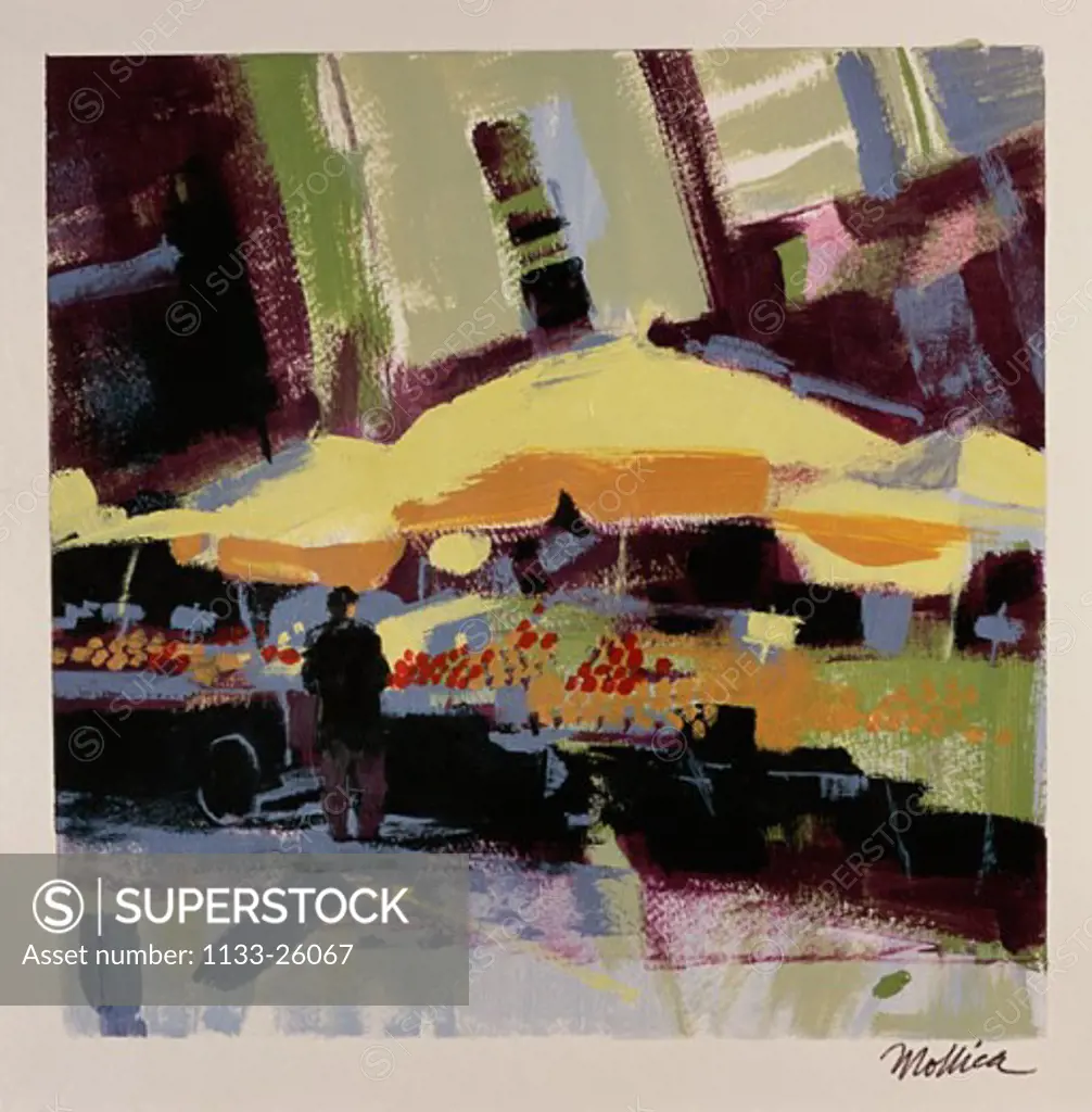 Yellow Umbrellas  2001 Patti Mollica (20th C. American) Acrylic Collection of the Artist