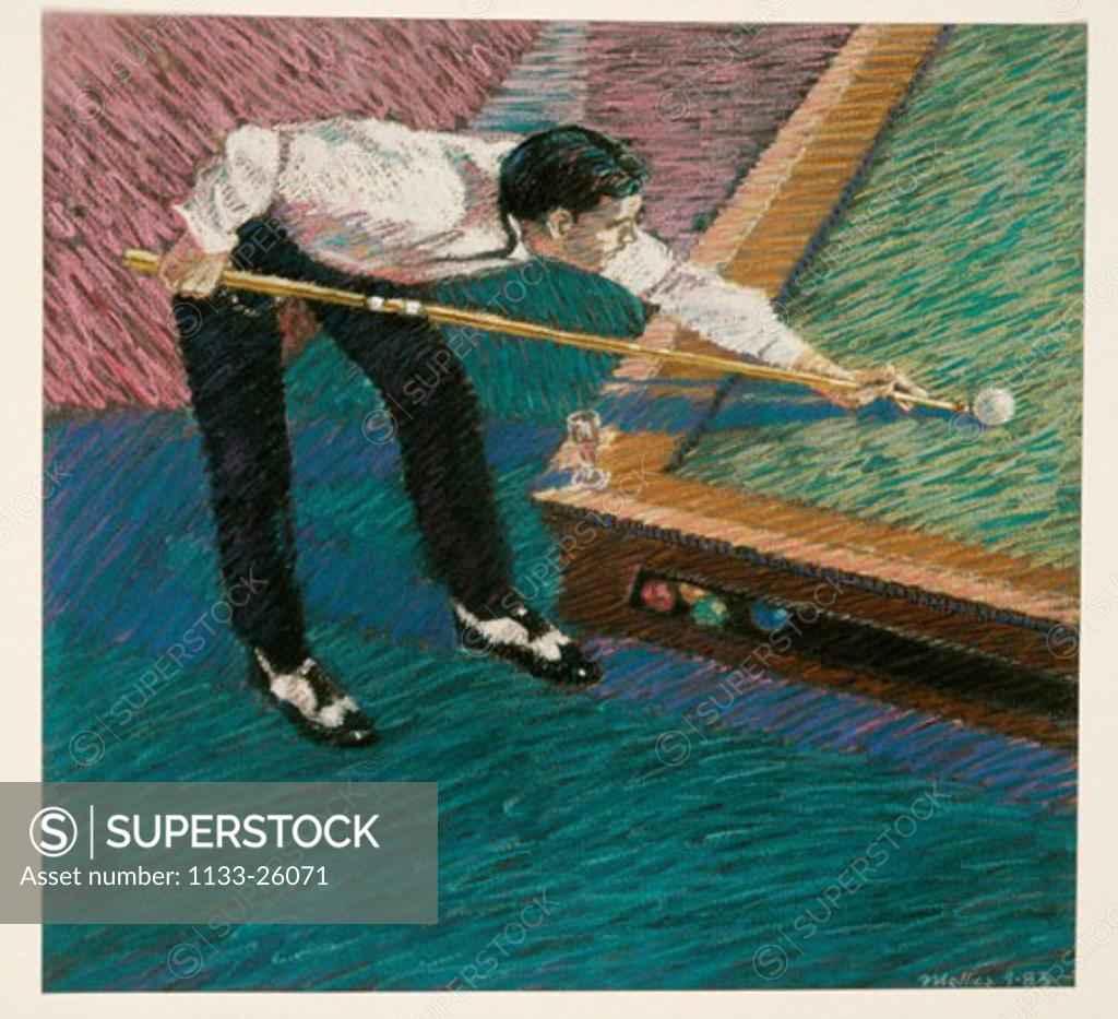 Stock Photo: 1133-26071 Pool Player  1984 Patti Mollica (20th C. American) Pastel Private Collection