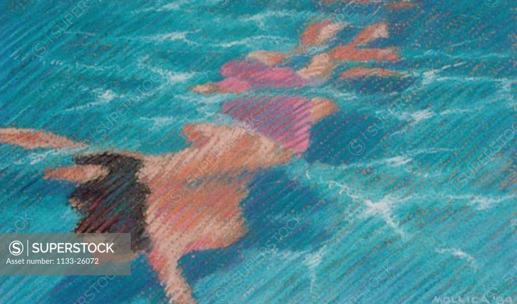 Stock Photo: 1133-26072 Swimmer  1985 Patti Mollica (20th C. American) Pastel Collection of the Artist