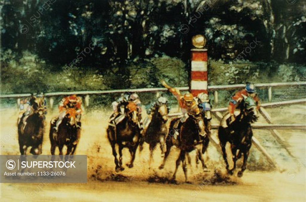 Stock Photo: 1133-26076 Horse Race  1981 Patti Mollica (20th C. American) Oil Private Collection