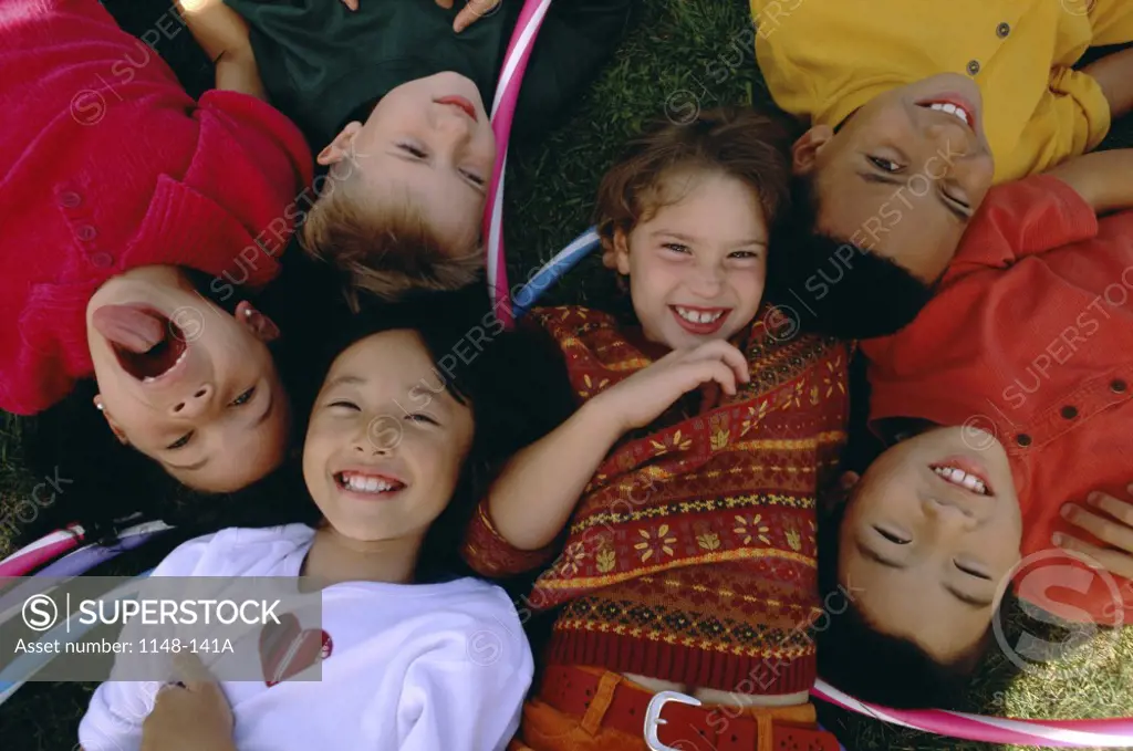 Portrait of a group of children smiling