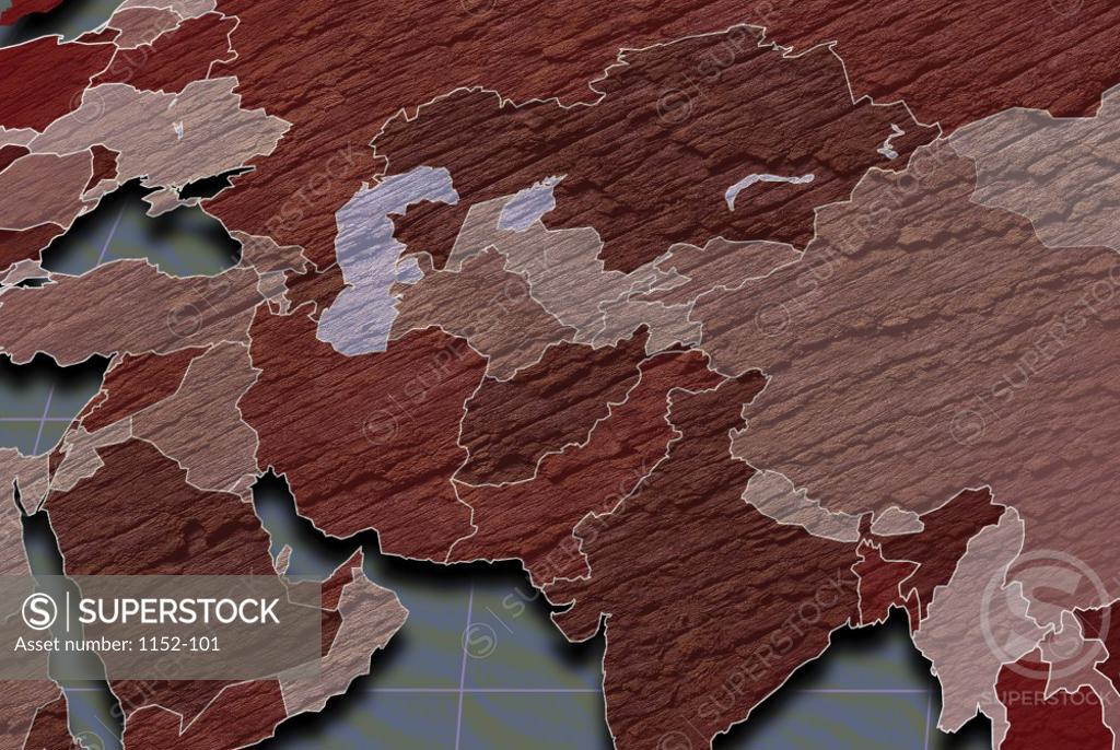 Stock Photo: 1152-101 Close-up of a world map