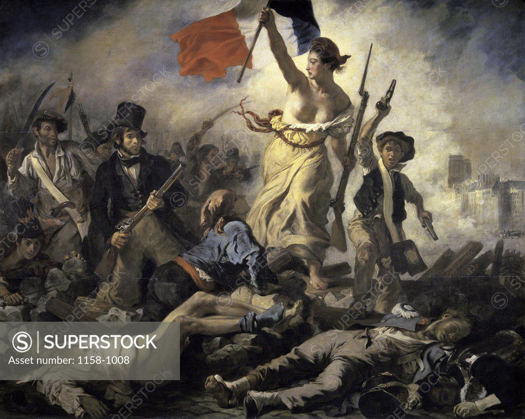 Stock Photo: 1158-1008 Liberty Leading the People  1830  Eugene Delacroix (1798-1863 French)  Oil on canvas Musee du Louvre, Paris, France 