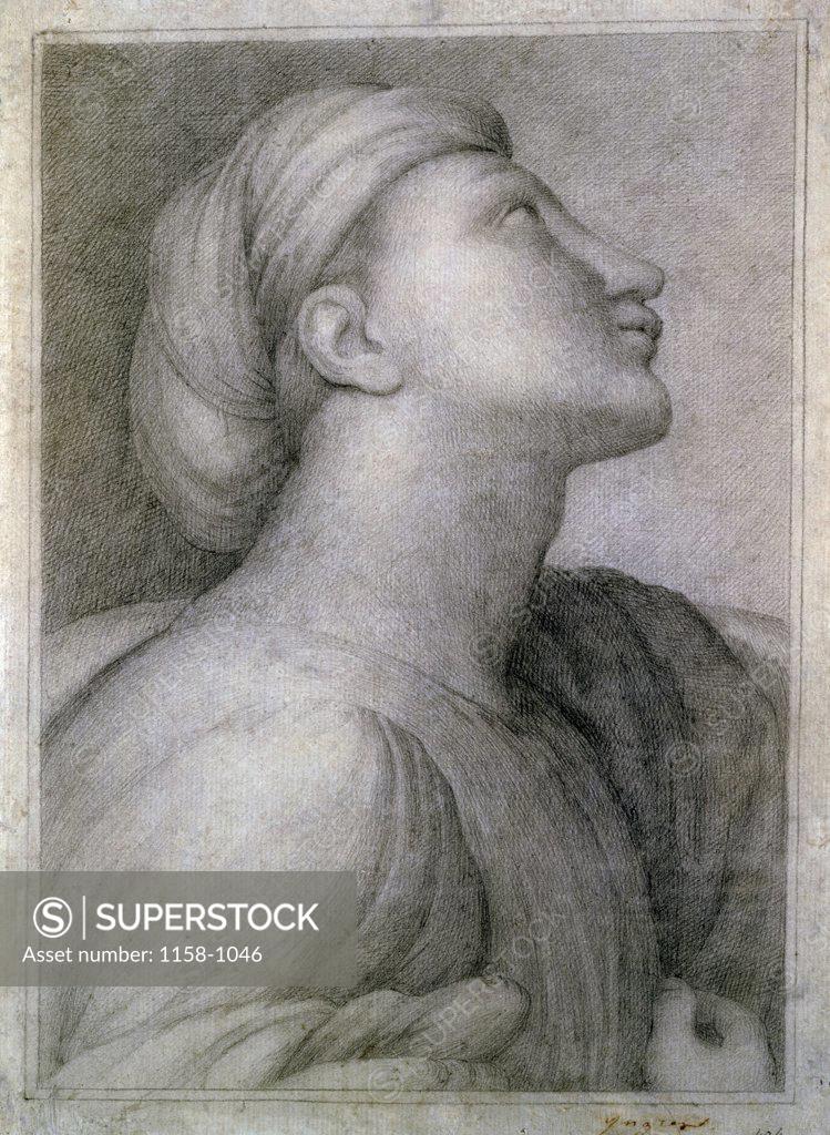 Stock Photo: 1158-1046 Profile of a Face in the style of Raphael Jean-Auguste-Dominique Ingres 1780-1867 French Musee Des Beaux-Arts Rouen 