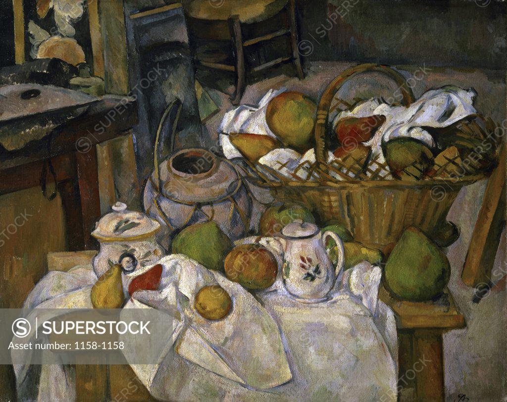 Stock Photo: 1158-1158 Still Life With Basket c.1888-1900 Paul Cezanne (1839-1906 French) Musee d' Orsay, Paris, France