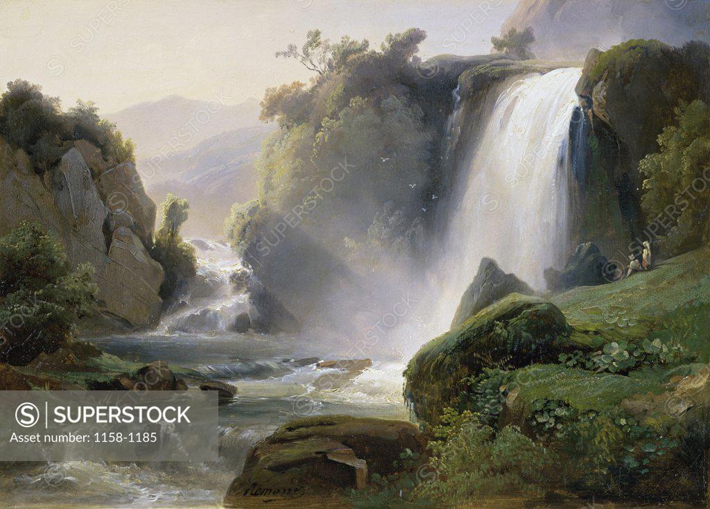Stock Photo: 1158-1185 Tivoli Waterfall  (Cascade de Tivoli)  c. 1822  Jean Charles Joseph Remond (1795-1875/French)  Musee des Beaux-Arts, Rouen 