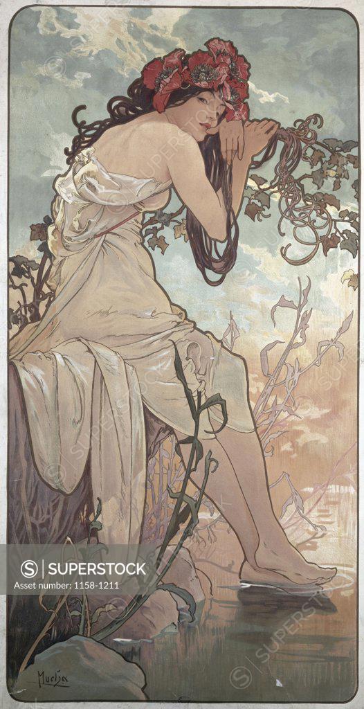 Stock Photo: 1158-1211 Four Seasons-Summer c. 1896  Alphonse Marie Mucha (1860-1939/Czech) Bibliotheque Forney     