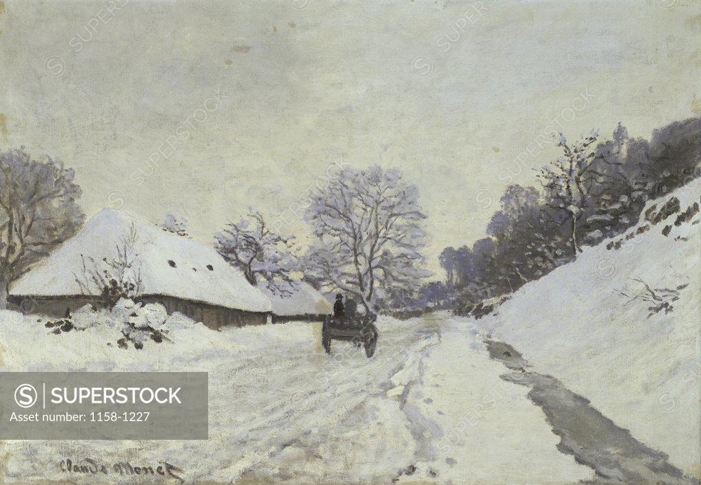 Stock Photo: 1158-1227 The Cart, Snow-Covered Road at Honfleur  (La Charrette, Route Sous la Neige a Honfleur)  c. 1867  Claude Monet (1840-1926/French)  Musee d'Orsay, Paris  