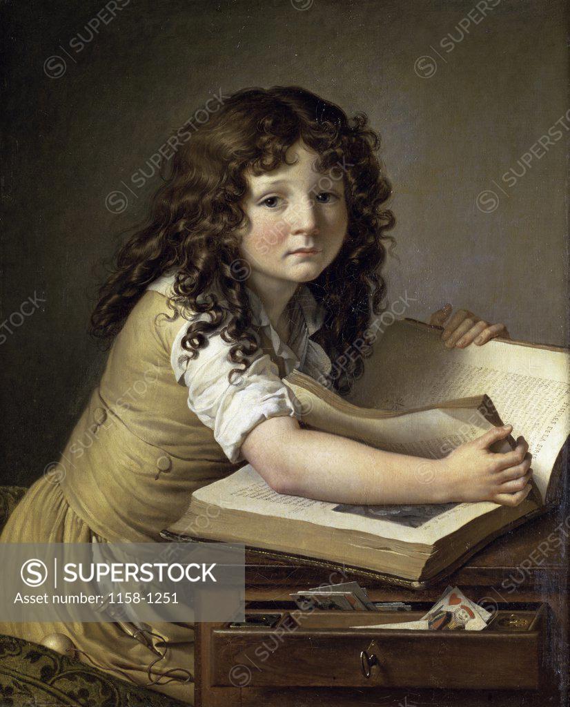 Stock Photo: 1158-1251 A Young Child Looking at Figures in a Book Anne-Louis Girodet de Roucy-Trioson (1767-1824 French) Musee Girodet, Montargis, France 