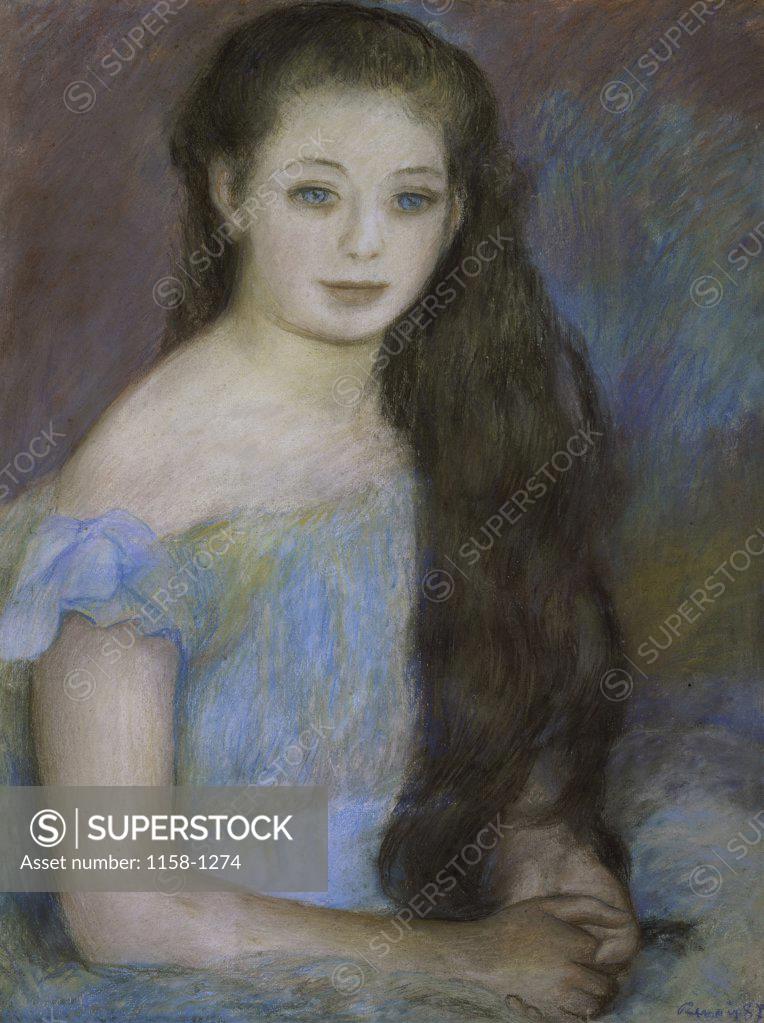 Stock Photo: 1158-1274 Young Girl With Dark Brown Hair and Blue Eyes  (Jeune Fille Brune aux Yeux Bleus)  1887/ Pierre-Auguste Renoir (1841-1919/French)  Pastel  Bridgestone Museum of Art, Tokyo 