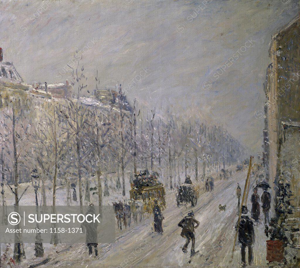 Stock Photo: 1158-1371 The Effect of Snow on the Boulevard's Appearance  (Les Boulevards Exterierus-Effet de Neige)  Camille Pissarro (1830-1903/French)  Musee de Marmatton, Paris 