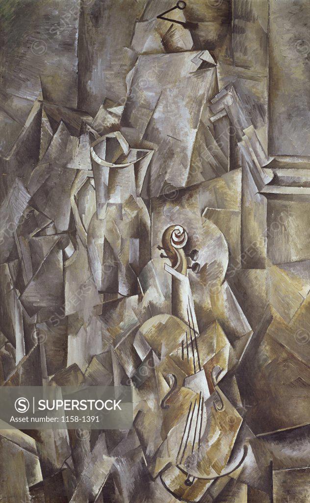 Stock Photo: 1158-1391 Still Life: Violin and Pitcher by Georges Braque, 1910, 1882-1963, Switzerland, Musee de Bale