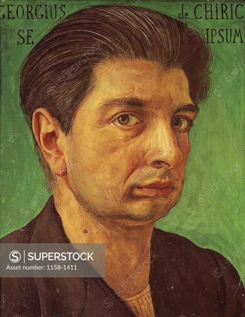 Stock Photo: 1158-1411 Self Portrait on a Green Background by Giorgio de Chirico, 1920, 1888-1978