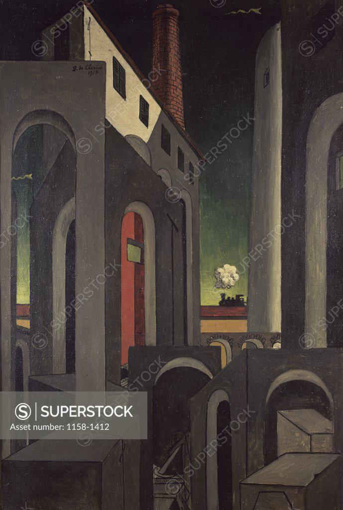 Stock Photo: 1158-1412 Vision with a Smoke-Stack by Giorgio de Chirico, 1917, 1888-1978, Italy, Milan, Galerie Annunciata