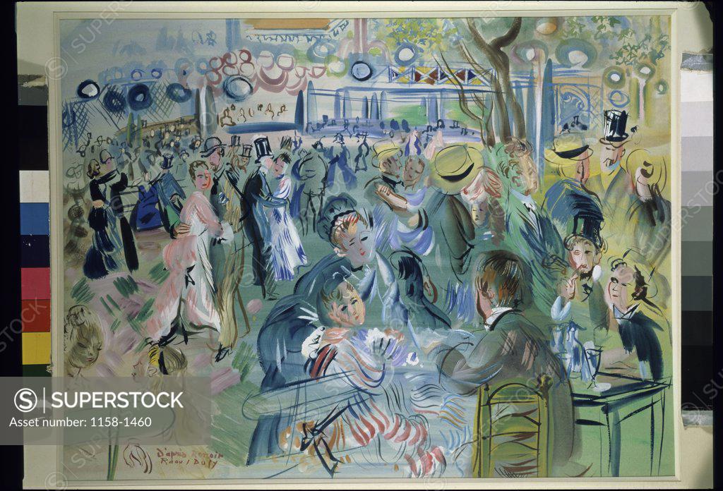 Stock Photo: 1158-1460 Bal Au La Moulin De La Galette D'Apres Renoir by Raoul Dufy, 1877, 1877-1953, French Private Collection