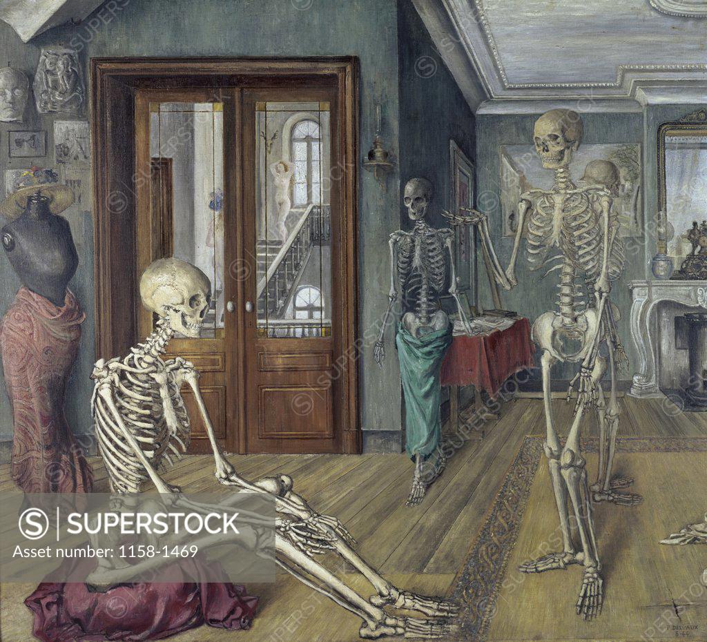 Stock Photo: 1158-1469 The Tall Skeletons by Paul Delvaux, 1944, Private Collection