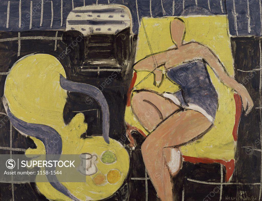 Stock Photo: 1158-1544 Dancer and Rocaille Armchair on a Black Background by Henri Matisse, 1942, 1869-1954, Private Collection