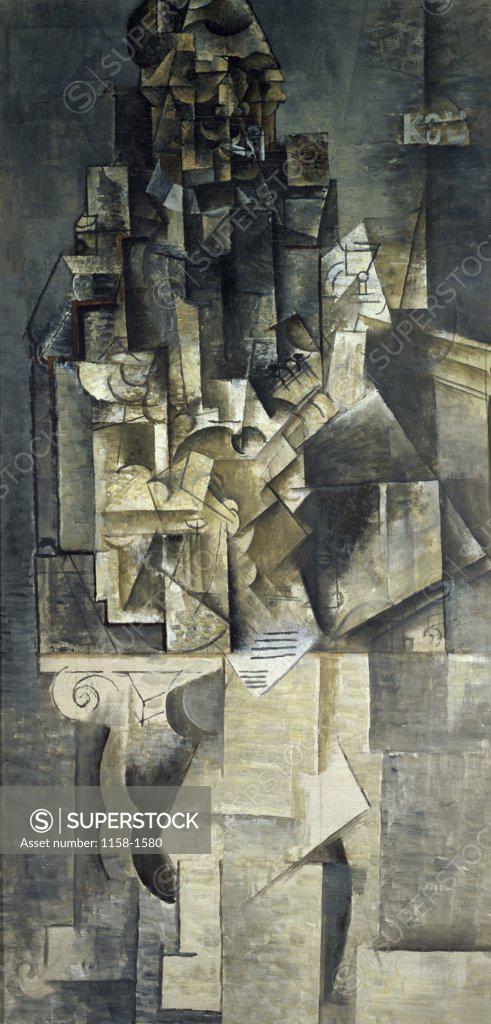 Stock Photo: 1158-1580 Man with a Guitar by Pablo Picasso, 1911-1913, 1881-1973, France, Paris, Musee Picasso