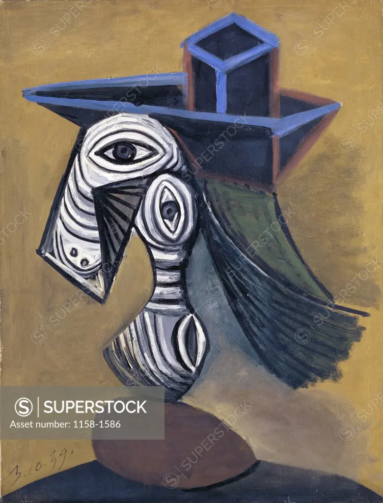 Woman with a Blue Hat by Pablo Picasso, 1939, 1881-1973, France, Paris, Musee Picasso