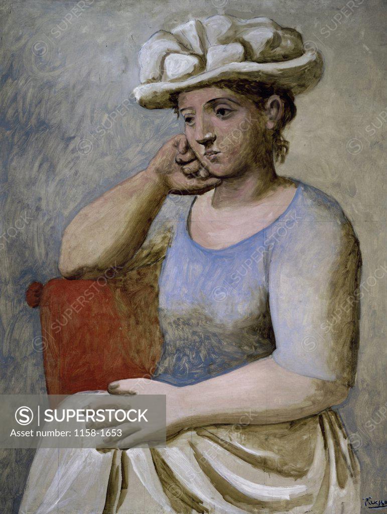 Stock Photo: 1158-1653 Woman with a White Hat by Pablo Picasso, 1881-1973, France, Paris, Musee de L'Orangerie