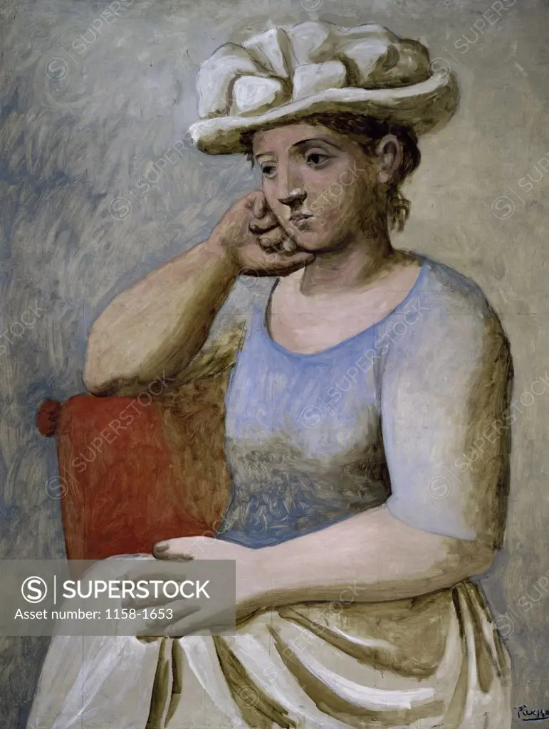 Woman with a White Hat by Pablo Picasso, 1881-1973, France, Paris, Musee de L'Orangerie