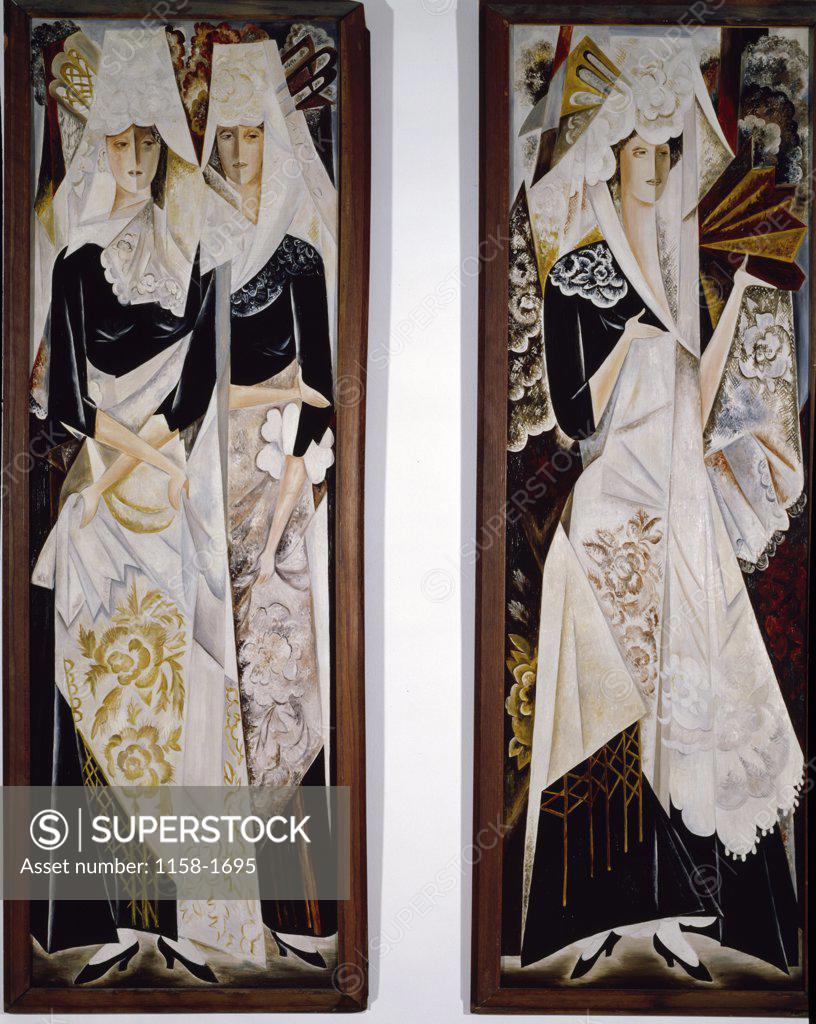 Stock Photo: 1158-1695 Two Spanish Women,  by Natalija Sergeevna Goncarova,  1916-1920,  France,  Paris,  Centre Georges Pompidou,  Musee National d'Art Moderne,  1881-1962