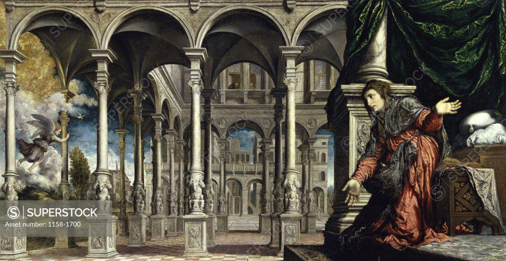 Stock Photo: 1158-1700 The Annunciation  c. 1545-1550  Paris Bordone (1500-1571/Italian)  Musee des Beaux-Arts, Caen 