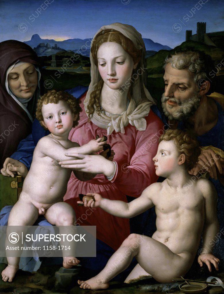 Stock Photo: 1158-1714 Holy Family with Saint Anne and John the Baptist as a Child Agnolo Bronzino (1503-1572/Italian)  Musee du Louvre, Paris 