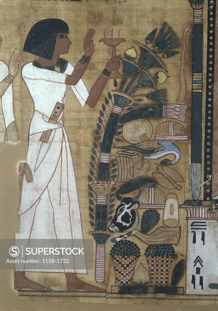 Stock Photo: 1158-1732 Book of the Dead, Detail - Fumigation by Isis  c. 1300 B.C.  Egyptian Art  Musee du Louvre, Paris 