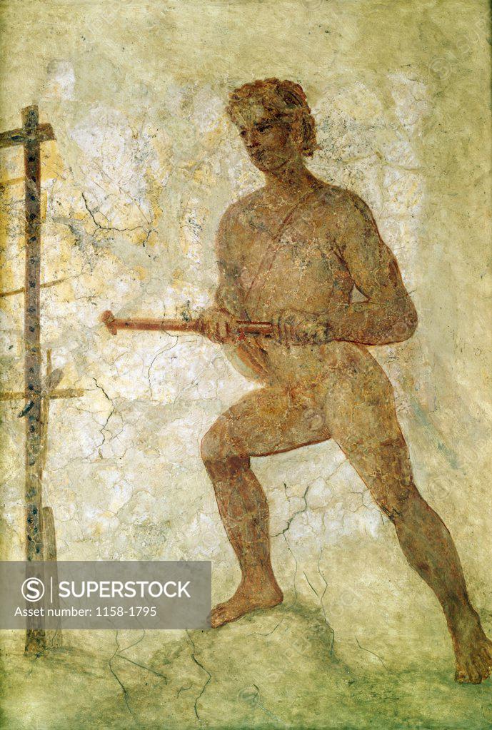 Stock Photo: 1158-1795 Painting of standing naked man, France, Paris, Musee du Louvre