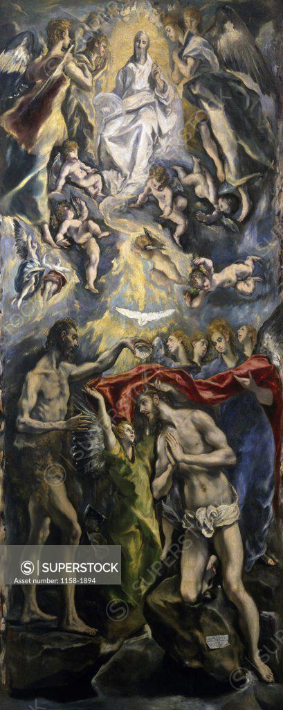 Stock Photo: 1158-1894 The Baptism of Christ by El Greco,  (1541-1614),  Spain,  Madrid,  Museo del Prado