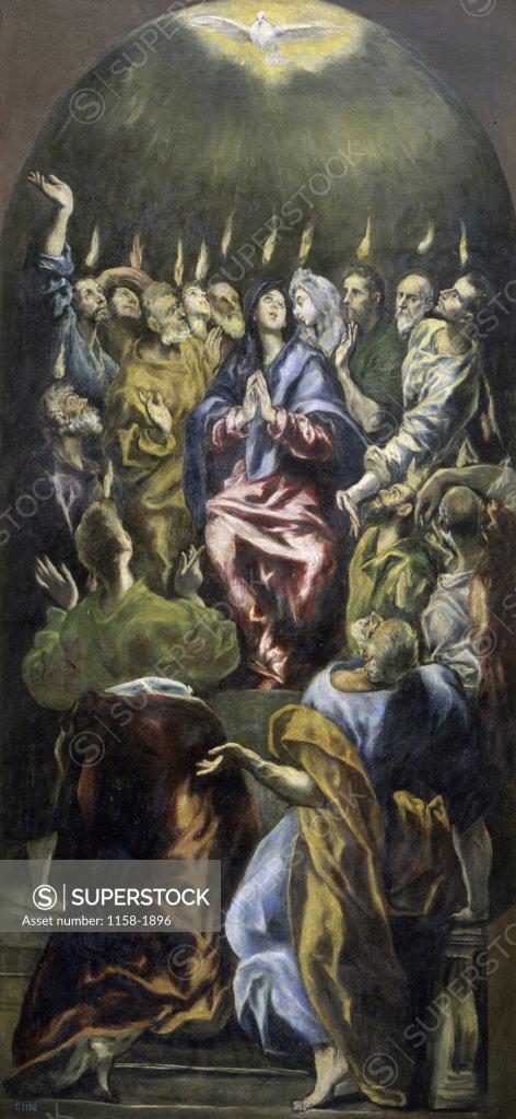 Stock Photo: 1158-1896 The Pentecost c. 1600 El Greco (1541-1614/Greek) Museo del Prado, Madrid