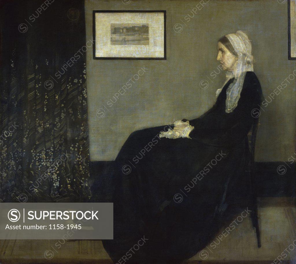 Stock Photo: 1158-1945 Arrangement Of Gray & Black No.1 Portrait of the Artist's Mother 1871 James Abbott McNeil Whistler (1834-1903/American) Oil on canvas  Musee d'Orsay, Paris 
