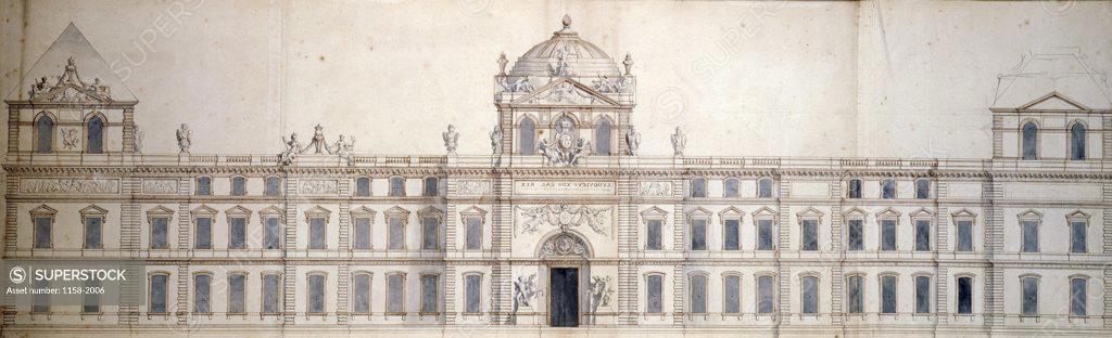 Stock Photo: 1158-2006 Plan for the Eastern Facade of the Louvre by Charles Le Brun, (1619-1690), France, Paris, Musee du Louvre