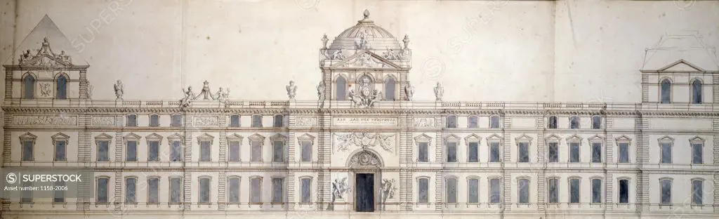 Plan for the Eastern Facade of the Louvre by Charles Le Brun, (1619-1690), France, Paris, Musee du Louvre