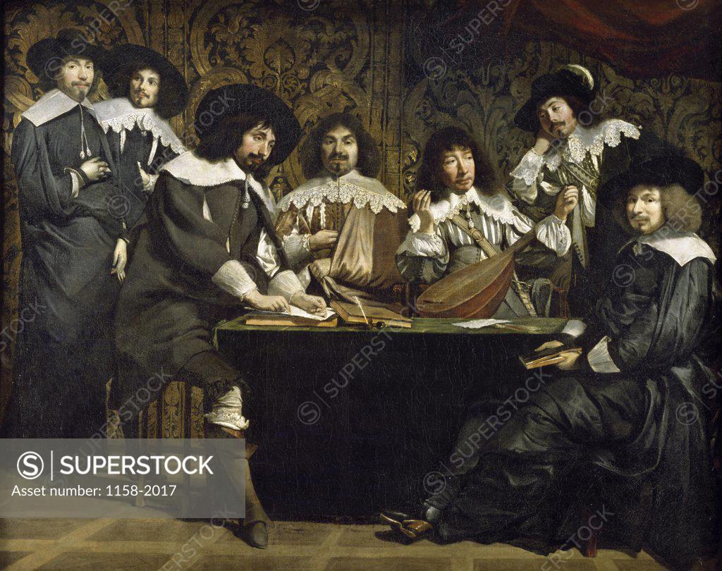Stock Photo: 1158-2017 Meeting of the Lovers of the Academy by Louis Le Nain, (Circa 1593-1648), France, Paris, Musee du Louvre