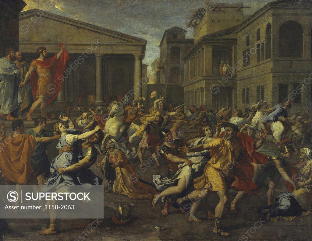 Stock Photo: 1158-2063 The Rape of the Sabines  (L'Enlevement des Sabines)  Nicolas Poussin (1594-1665/French)  Musee du Louvre, Paris 