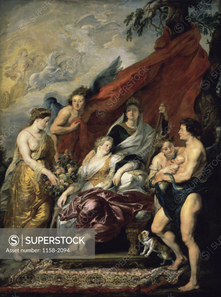 Stock Photo: 1158-2094 The Birth of Louis XIII (Life of Marie de Medici, Queen of France) 1622 Peter Paul Rubens (1577-1640/Flemish) Musee du Louvre, Paris, France