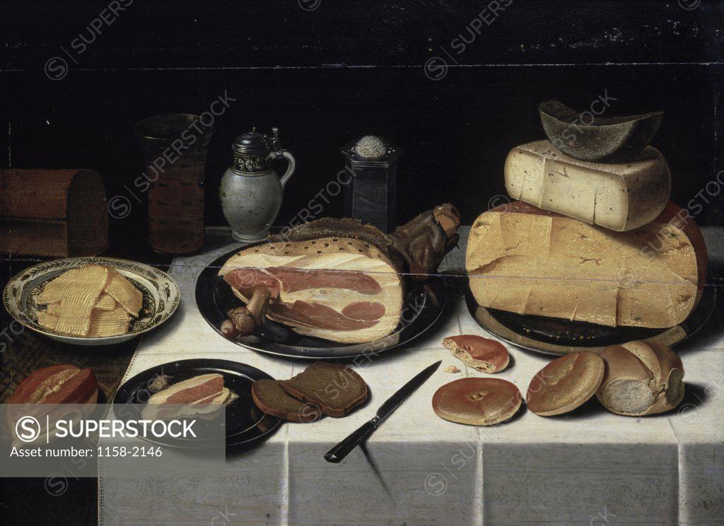 Stock Photo: 1158-2146 Still Life with Ham  17th C.  Floris van Schooten (c. 1590/Dutch)  Musee du Louvre, Paris 