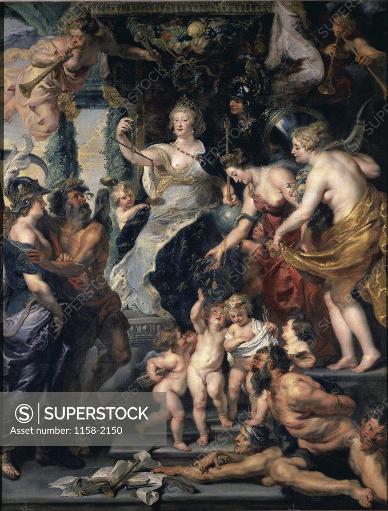 Stock Photo: 1158-2150 The Happiness of the Regency (Life of Marie de Medici, Queen of France) 1625 Peter Paul Rubens (1577-1640/Flemish) Musee du Louvre, Paris, France