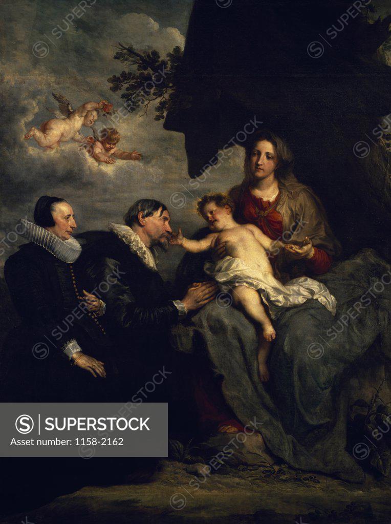 Stock Photo: 1158-2162 The Virgin and Child with Donors by Anthony van Dyck,  17th Century,  (1559-1641),  France,  Paris,  Musee du Louvre